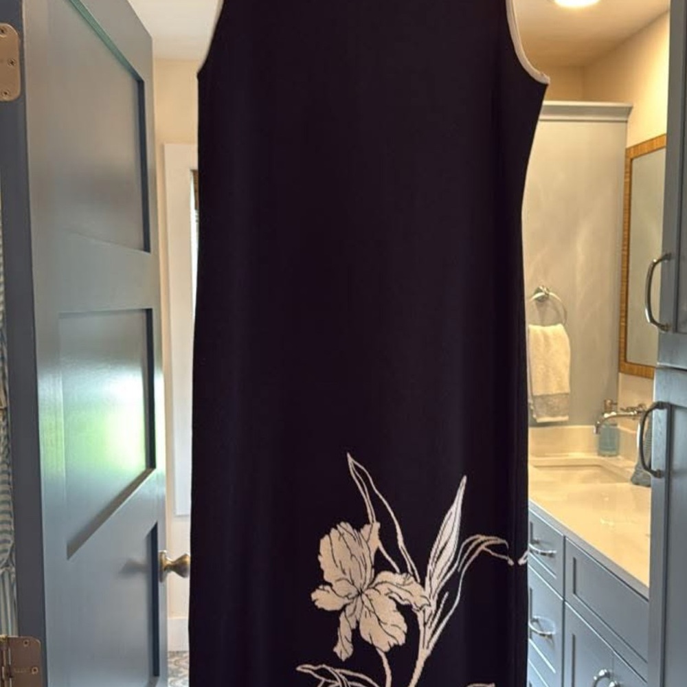 Cynthia Rowley Black Maxi Dress with White Floral Design